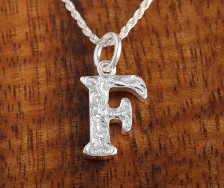 Sterling Silver Hawaiian Scroll Initial Pendant (L) (Chain Sold Separately)