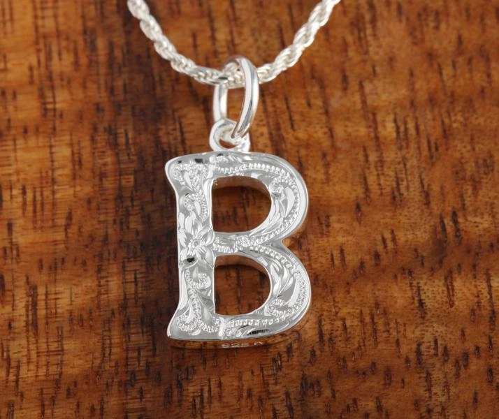 Sterling Silver Hawaiian Scroll Initial Pendant (L) (Chain Sold Separately)