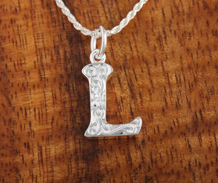 Sterling Silver Hawaiian Scroll Initial Pendant (L) (Chain Sold Separately)