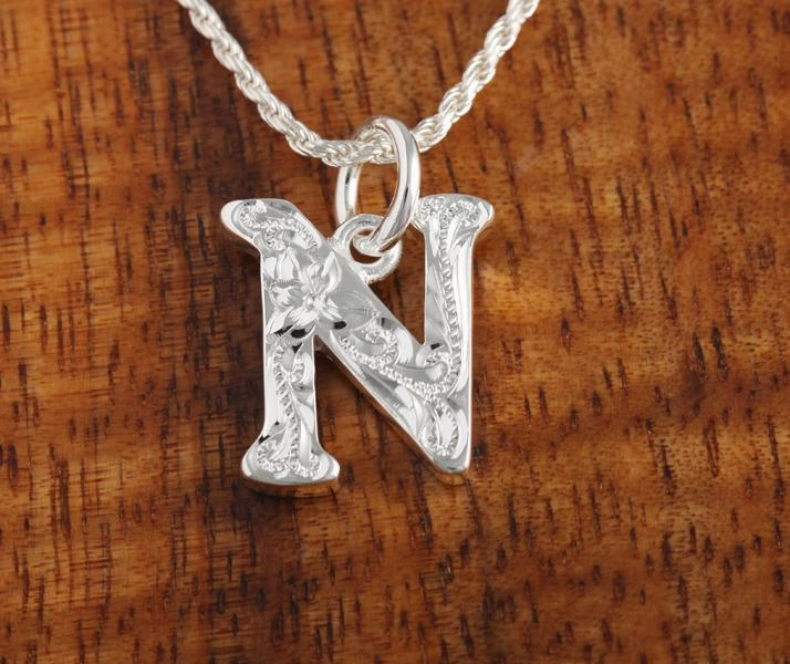 Sterling Silver Hawaiian Scroll Initial Pendant (L) (Chain Sold Separately)