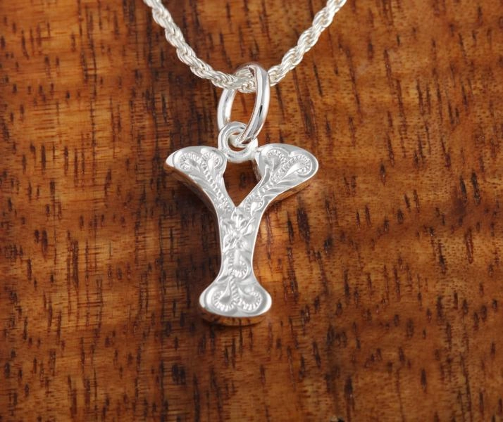 Sterling Silver Hawaiian Scroll Initial Pendant (L) (Chain Sold Separately)