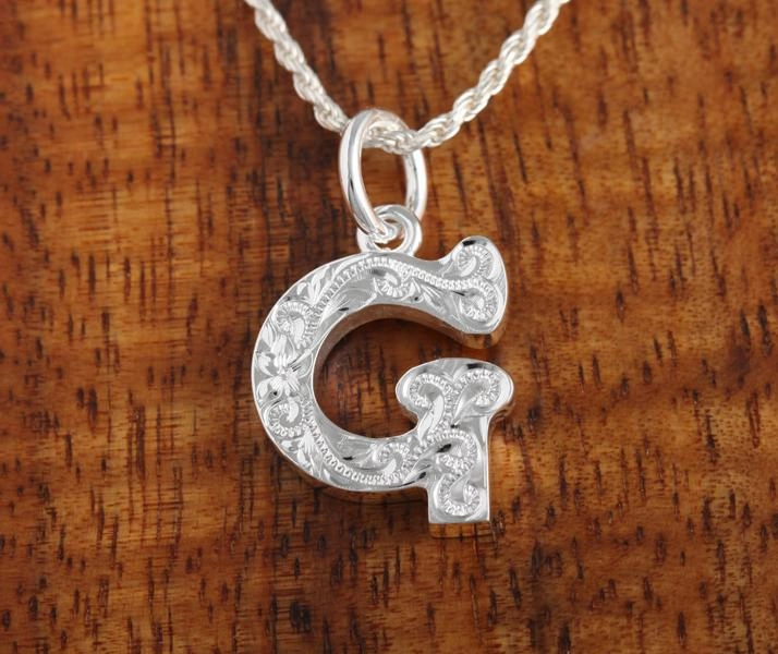 Sterling Silver Hawaiian Scroll Initial Pendant (L) (Chain Sold Separately)