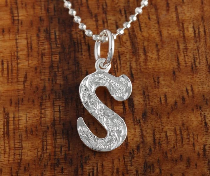 Sterling Silver Hawaiian Scroll Initial Pendant (S) (Chain Sold Separately)
