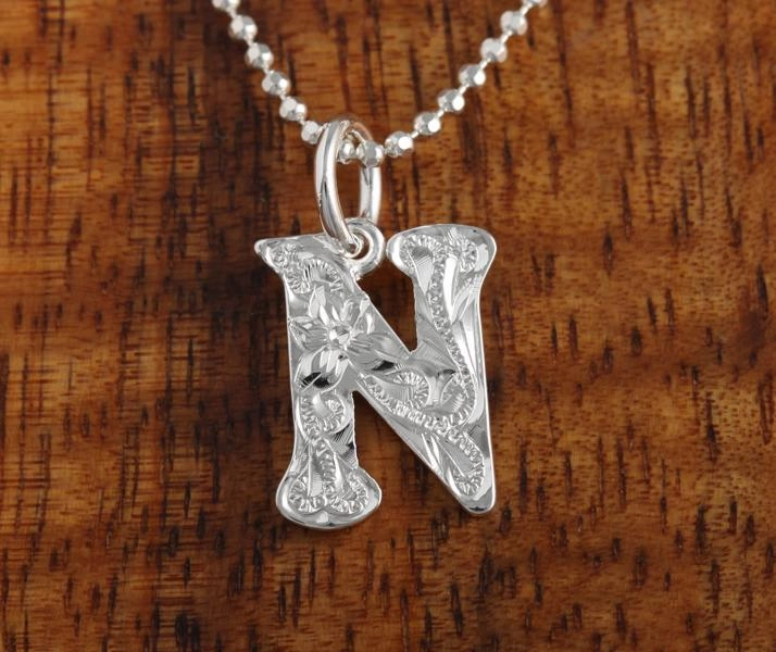 Sterling Silver Hawaiian Scroll Initial Pendant (S) (Chain Sold Separately)