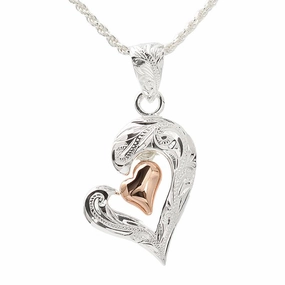 Sterling Silver Hawaiian Scroll Open Heart with Pink Gold Plated Heart Pendant (Chain Sold Separately)