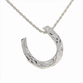 Sterling Silver Hawaiian Scroll Open Horse Shoe Pendant (Chain Sold Separately)