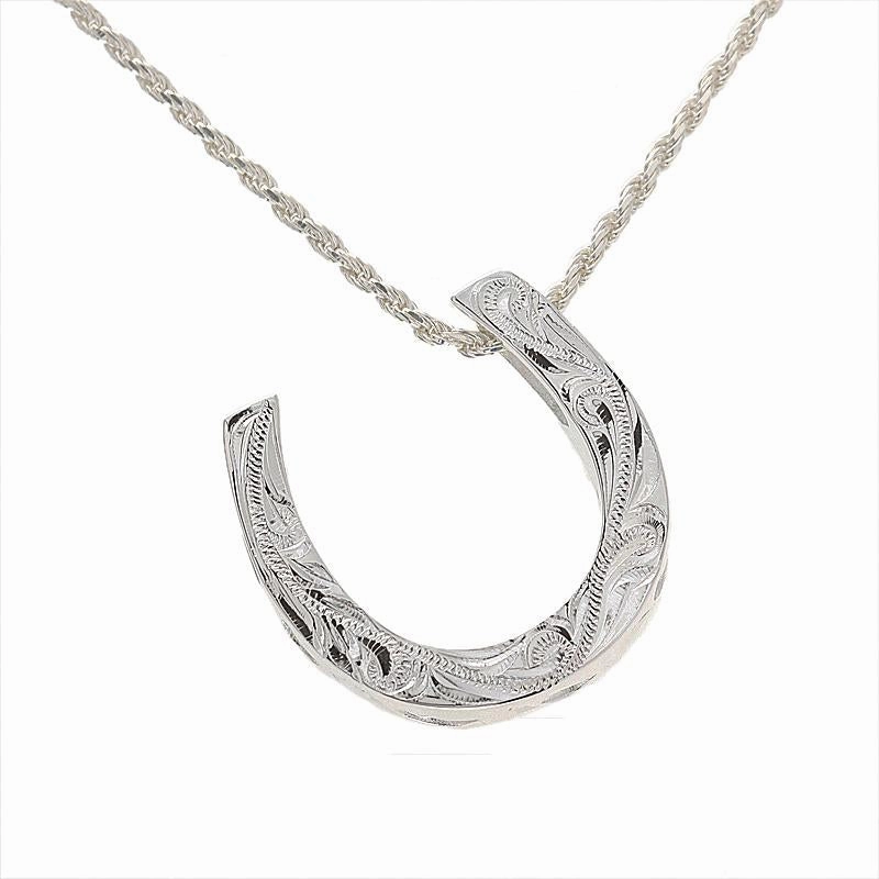 Sterling Silver Hawaiian Scroll Open Horse Shoe Pendant (Chain Sold Separately)