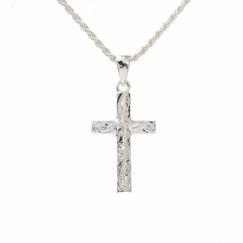 Sterling Silver Hawaiian Scroll Oval Cross Pendant (Chain Sold Separately)