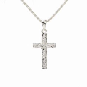 Sterling Silver Hawaiian Scroll Oval Cross Pendant (Chain Sold Separately)
