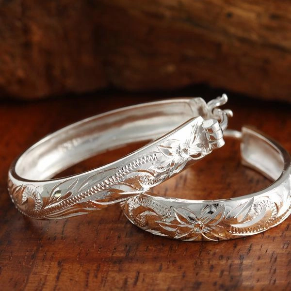 Sterling Silver Hawaiian Scroll Oval Hinged Back Earrings (S/L)