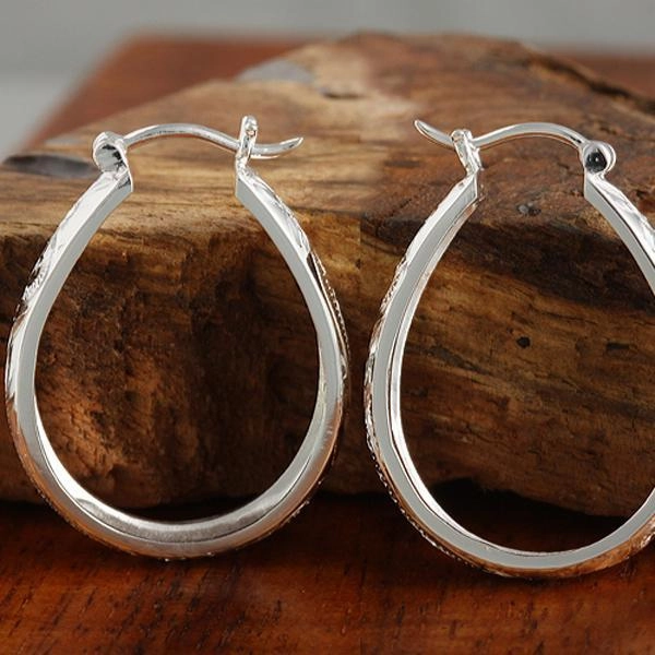 Sterling Silver Hawaiian Scroll Oval Hinged Back Earrings (S/L)