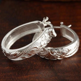 Sterling Silver Hawaiian Scroll Oval Hinged Back Earrings (S/L)