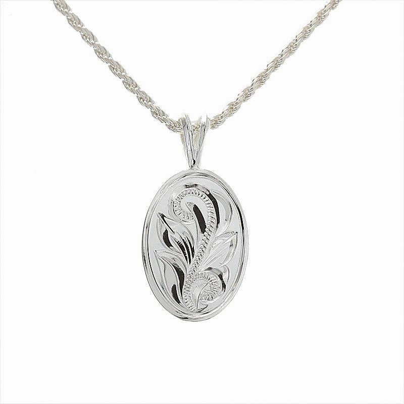 Sterling Silver Hawaiian Scroll Oval Plate Pendant (Chain Sold Separately)