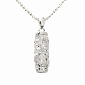Sterling Silver Hawaiian Scroll Plumeria Tube Pendant (Chain Sold Separately)