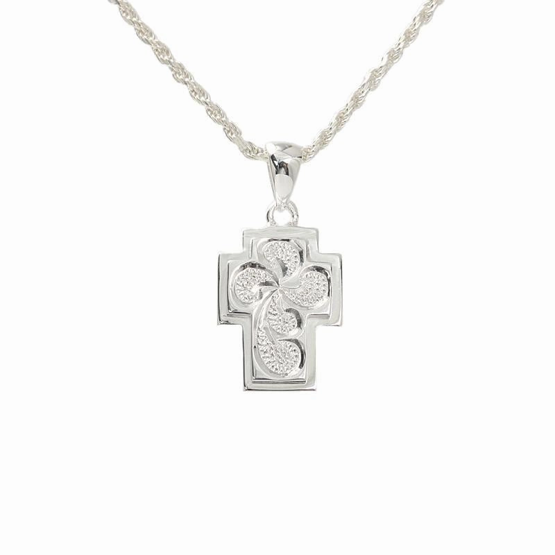 Sterling Silver Hawaiian Scroll Raised Cross Pendant (Chain Sold Separately)