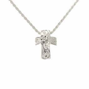 Sterling Silver Hawaiian Scroll Rounded Cross Pendant (Chain Sold Separately)