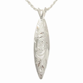 Sterling Silver Hawaiian Scroll Surfboard Oval Pendant (Chain Sold Separately)