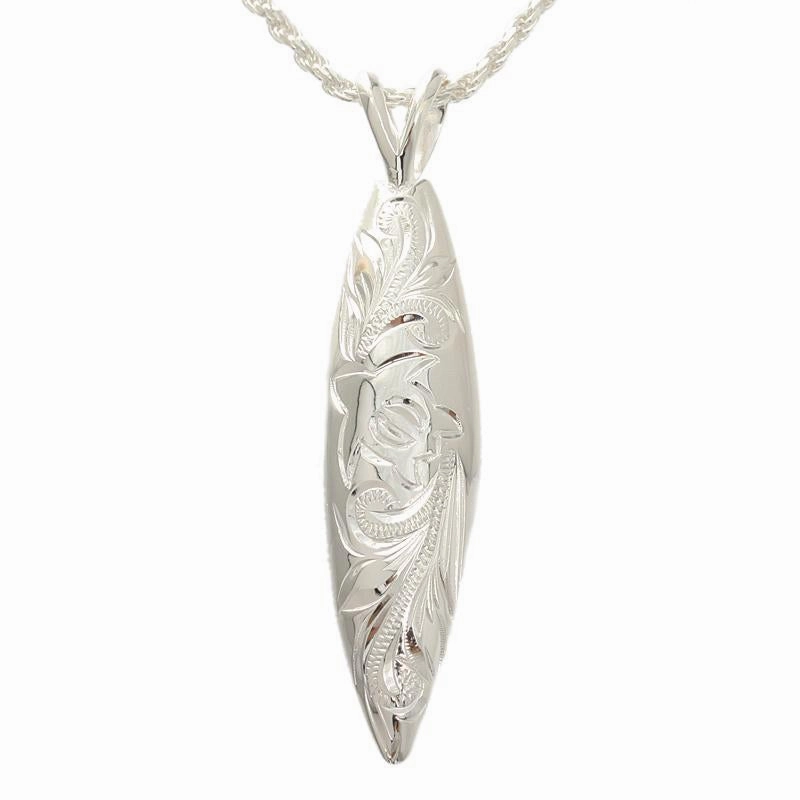 Sterling Silver Hawaiian Scroll Surfboard Oval Pendant (Chain Sold Separately)
