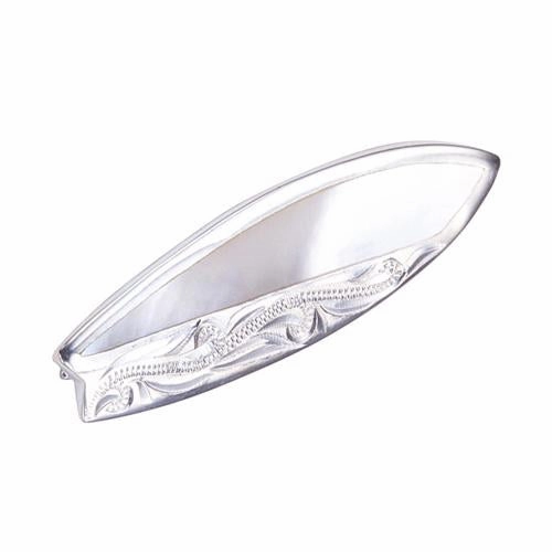 Sterling Silver Hawaiian Scroll Surfboard with Mother-of-Pearl Inlaid Pendant (Chain Sold Separately)