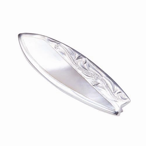 Sterling Silver Hawaiian Scroll Surfboard with Mother-of-Pearl Inlaid Pendant (Chain Sold Separately)