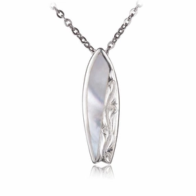 Sterling Silver Hawaiian Scroll Surfboard with Mother-of-Pearl Inlaid Pendant (Chain Sold Separately)