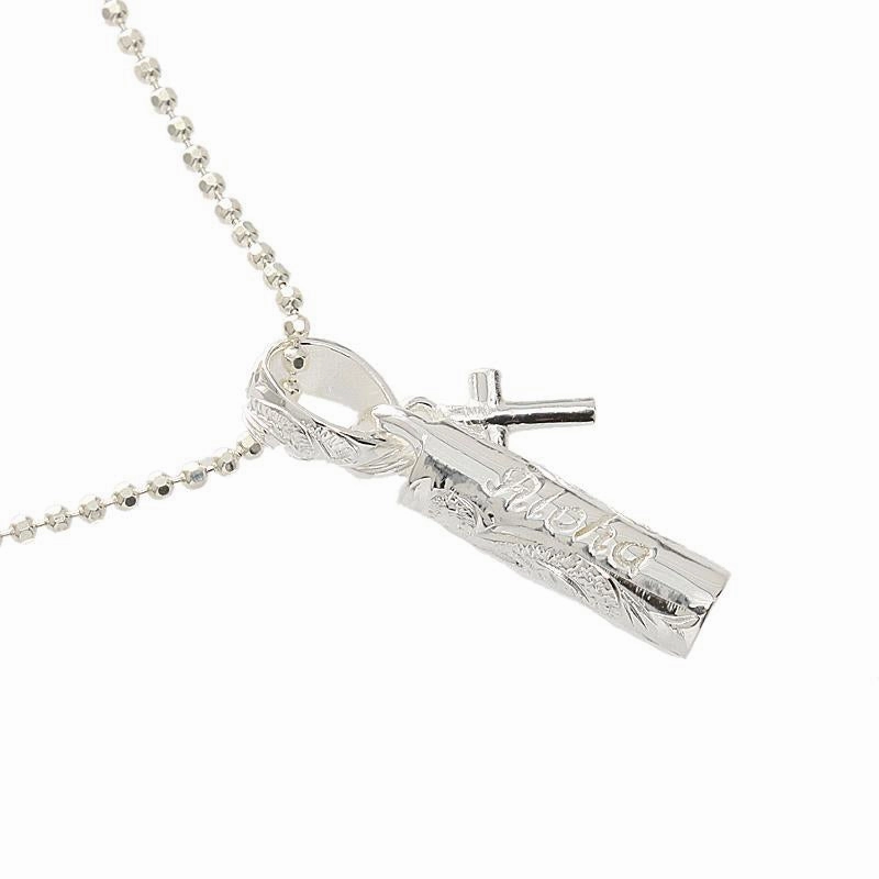 Sterling Silver Hawaiian Scroll Tube with Cross Pendant (Chain Sold Separately)