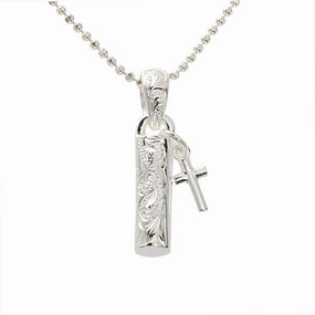 Sterling Silver Hawaiian Scroll Tube with Cross Pendant (Chain Sold Separately)