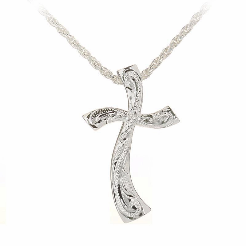Sterling Silver Hawaiian Scroll Wave Cross Pendant (S/L) (Chain Sold Separately)