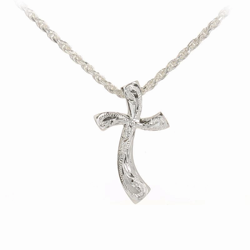 Sterling Silver Hawaiian Scroll Wave Cross Pendant (S/L) (Chain Sold Separately)