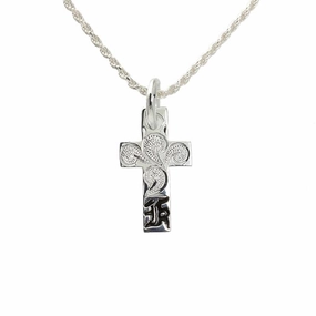 Sterling Silver Hawaiian Scroll with Black Enamel "K" Initial Cross Pendant (Chain Sold Separately)