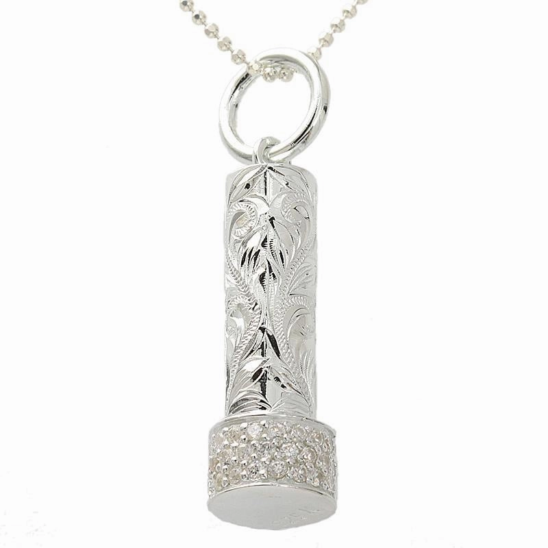Sterling Silver Hawaiian Scroll with CZ Band Tube Pendant (Chain Sold Separately)