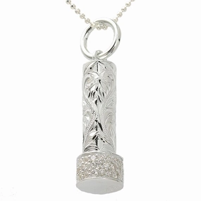 Sterling Silver Hawaiian Scroll with CZ Band Tube Pendant (Chain Sold Separately)