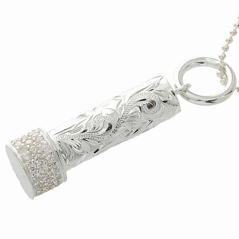 Sterling Silver Hawaiian Scroll with CZ Band Tube Pendant (Chain Sold Separately)