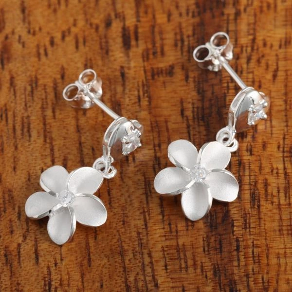 Sterling Silver Heart with CZ and 10mm Plumeria Post Earrings