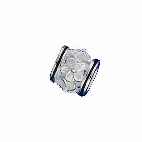Sterling Silver Hibiscus Black Border Barrel Pendant (Chain Sold Separately)