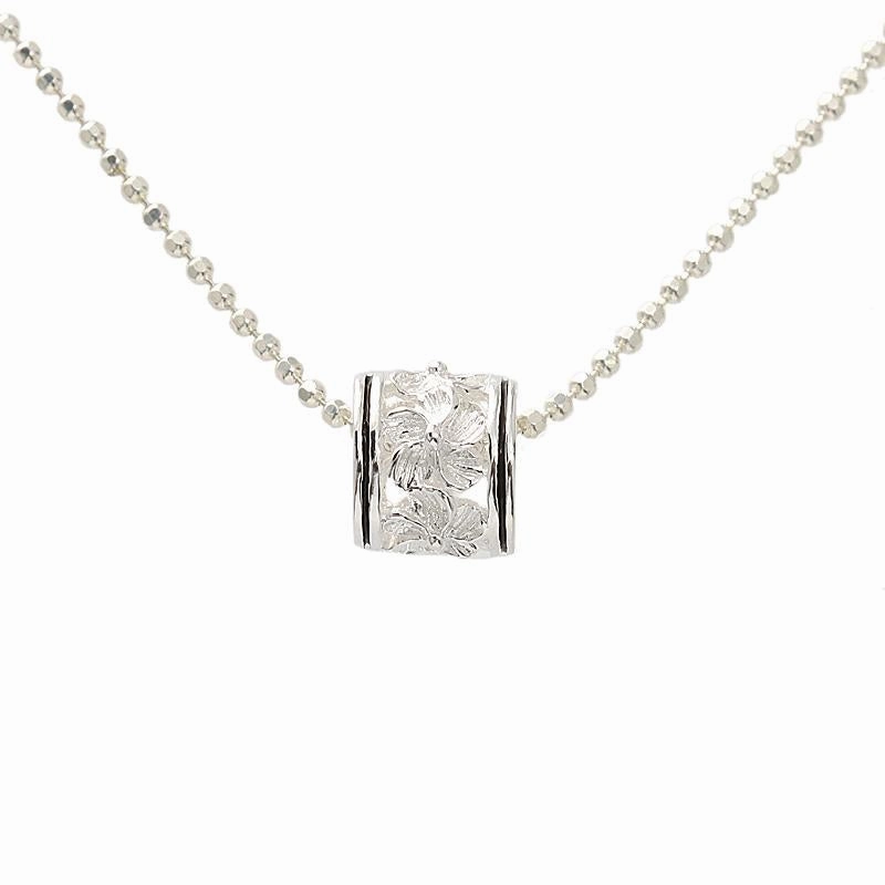 Sterling Silver Hibiscus Black Border Barrel Pendant (Chain Sold Separately)