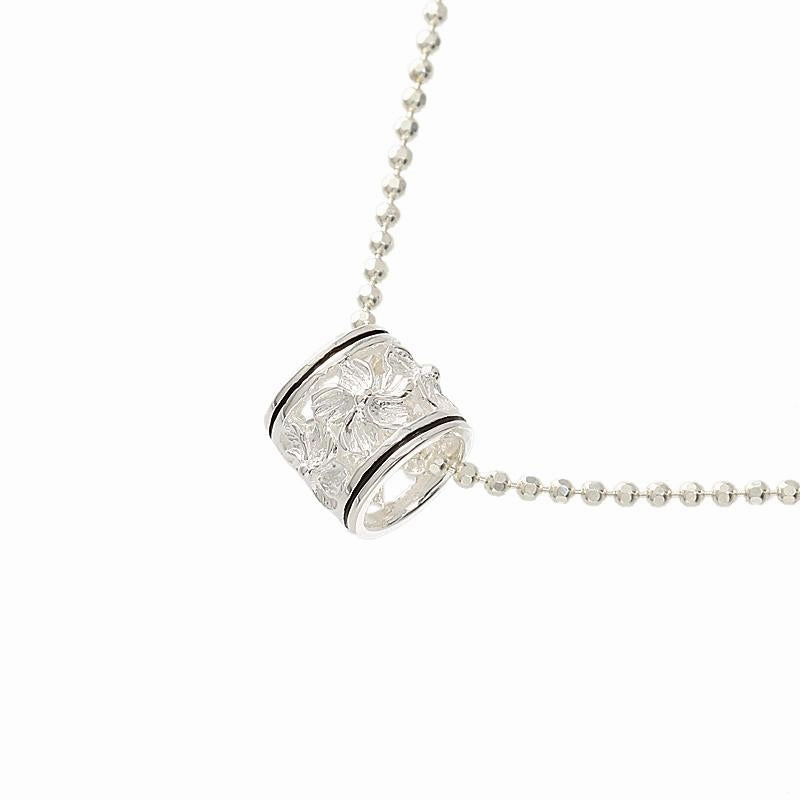 Sterling Silver Hibiscus Black Border Barrel Pendant (Chain Sold Separately)