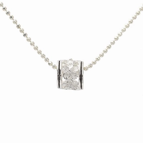 Sterling Silver Hibiscus Black Border Barrel Pendant (Chain Sold Separately)