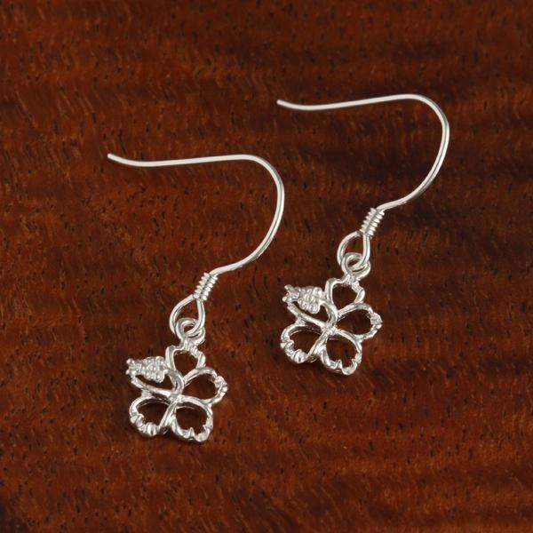 Sterling Silver Hibiscus with CZ Floating Hook Earrings (8-18mm)