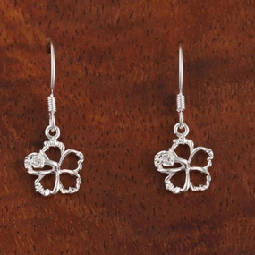 Sterling Silver Hibiscus with CZ Floating Hook Earrings (8-18mm)