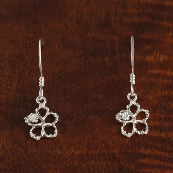 Sterling Silver Hibiscus with CZ Floating Hook Earrings (8-18mm)