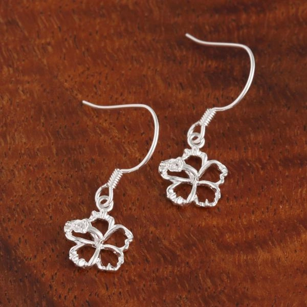 Sterling Silver Hibiscus with CZ Floating Hook Earrings (8-18mm)