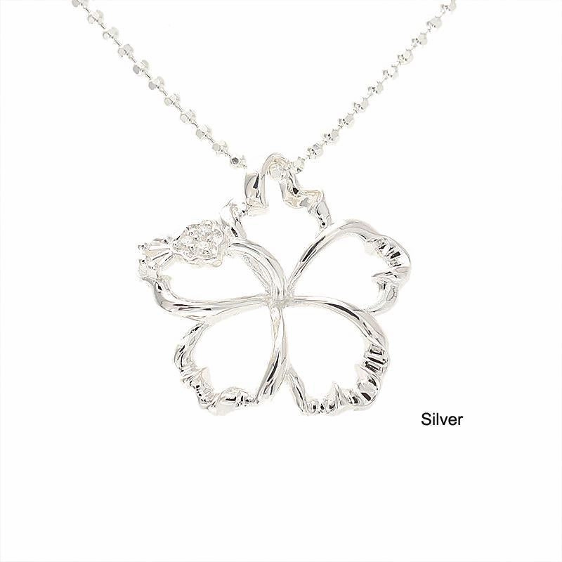 Sterling Silver Hibiscus with CZ Outline Pendant (XS/S/L/XL) (Chain Sold Separately)