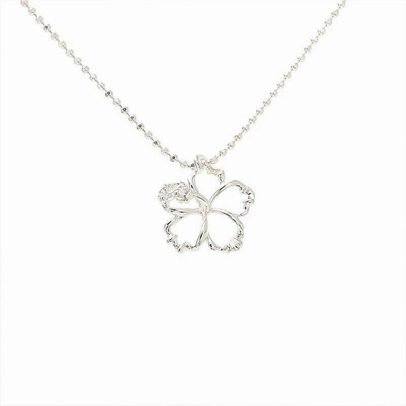 Sterling Silver Hibiscus with CZ Outline Pendant (XS/S/L/XL) (Chain Sold Separately)