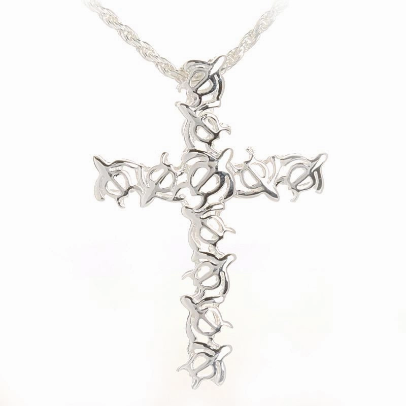 Sterling Silver Honu (Hawaiian Turtle) Cross Pendant (Chain Sold Separately)