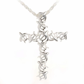 Sterling Silver Honu (Hawaiian Turtle) Cross Pendant (Chain Sold Separately)