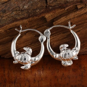 Sterling Silver Honu (Hawaiian Turtle) Hoop Earrings