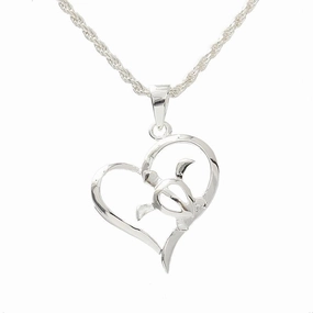 Sterling Silver Honu (Hawaiian Turtle) in Heart Pendant (Chain Sold Separately)