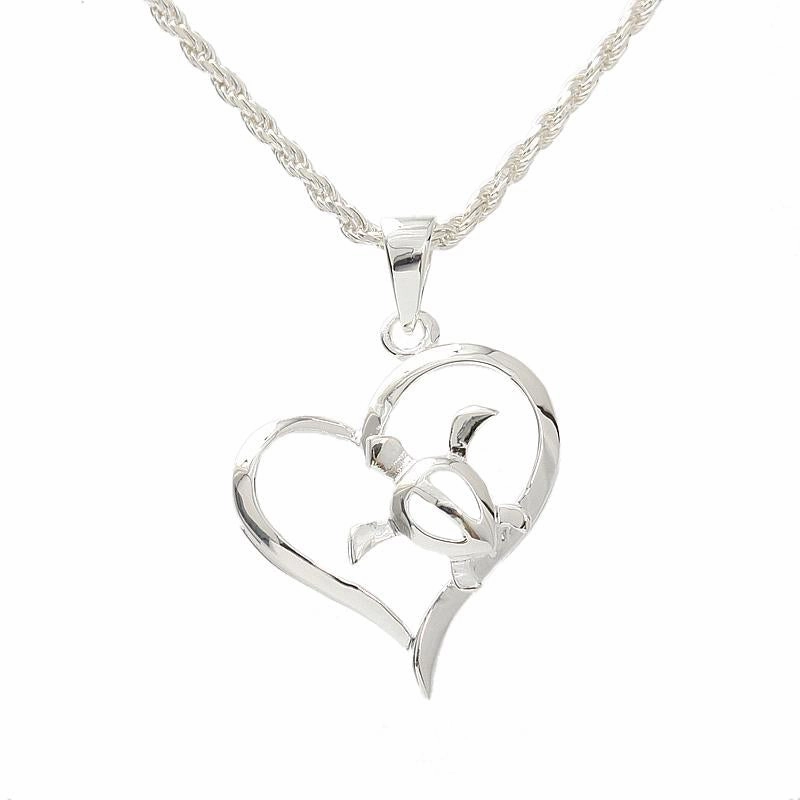 Sterling Silver Honu (Hawaiian Turtle) in Heart Pendant (Chain Sold Separately)