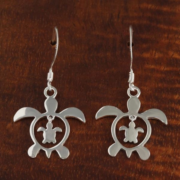 Sterling Silver Honu (Hawaiian Turtle) in Honu Hook Earrings